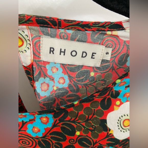 RHODE Ella Mini Dress Scarlet Aura Blossom White and Brown Size Small - Picture 7 of 7
